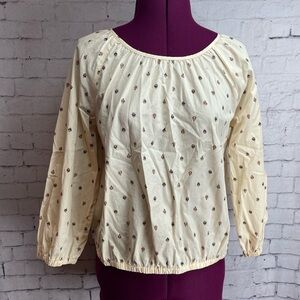 Madewell Gathered Puff-Sleeve Dainty Floral Cotton Crop Top Size small